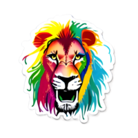 logotipo de cabeza de leones coloridos, pegatina de cara de leones, estilo de arte pop moderno, fondo negro oscuro. png