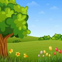 paisaje de verano con flores y árboles vector