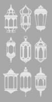 Ramadan vintage lantern linear icons. muslim antique lamp symbols. vector