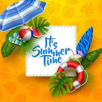 It's summer time banner design with white square for text and beach elements vector