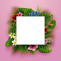 Green summer with tropical leaves and flowers vector