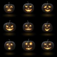 Set of Halloween pumpkins with different faces vector