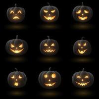 Set of Halloween pumpkins with different faces vector