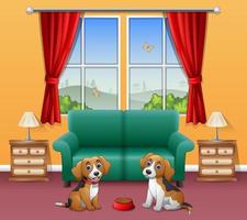 Cute two dogs sitting in the living room vector