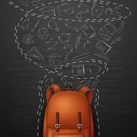 Backpack and Back to school background, with doodle elements on chalkboard vector