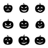 conjunto de calabazas de halloween con caras diferentes vector