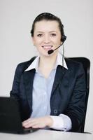 business woman group with headphones photo