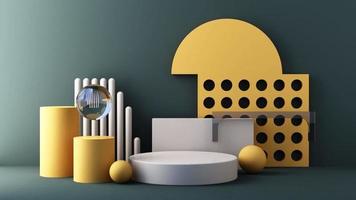 minimaler abstrakter geometrischer hintergrund mit direktem sonnenlicht in pastellfarben. schaufensterszene mit leerem podium für produktpräsentation 3d-rendering-animationsschleife video