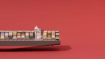 internationell transport frakt koncept podium produktställ omgivet av kartonger, ett lastcontainerfartyg, ett flygande plan, en skåpbil och en lastbil isolerad på vit bakgrund 3D-rendering video
