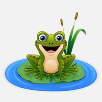 Cartoon frog on a leaf in the pond vector
