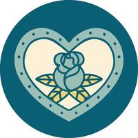 iconic tattoo style image of a heart and flowers vector