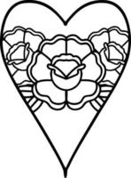 tattoo in black line style of a heart and flowers vector