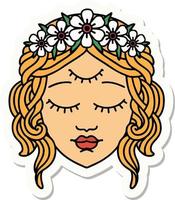 sticker of tattoo in traditional style of female face with third eye vector