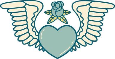 iconic tattoo style image of a heart with wings vector