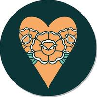 sticker of tattoo in traditional style of a heart and flowers vector