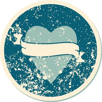 iconic distressed sticker tattoo style image of a heart and banner