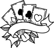 tattoo in black line style of cards and banner vector