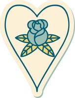 sticker of tattoo in traditional style of a heart and flowers vector