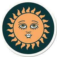 pegatina de tatuaje al estilo tradicional de un sol con cara vector