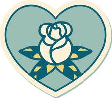 sticker of tattoo in traditional style of a heart and flowers vector