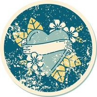 iconic distressed sticker tattoo style image of a heart and banner vector