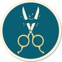 sticker of tattoo in traditional style of barber scissors vector