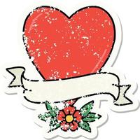 distressed sticker tattoo in traditional style of a heart and banner vector