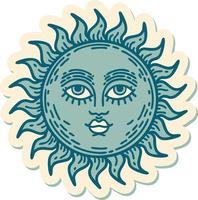 pegatina de tatuaje al estilo tradicional de un sol con cara vector