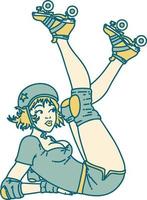 tattoo in traditional style of a pinup roller derby girl vector