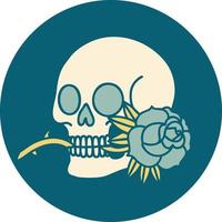 iconic tattoo style image of a skull and rose vector