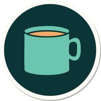 sticker of tattoo in traditional style of cup of coffee vector