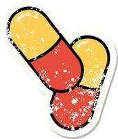 distressed sticker tattoo in traditional style of a pills vector