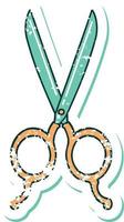 iconic distressed sticker tattoo style image of barber scissors vector