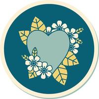 sticker of tattoo in traditional style of a botanical heart vector