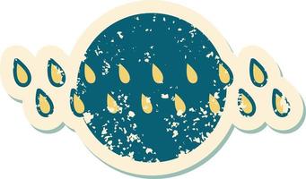 iconic distressed sticker tattoo style image of rain drops vector