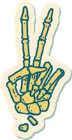 sticker of tattoo in traditional style of a skeleton giving a peace sign vector