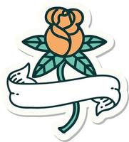 sticker of tattoo in traditional style of a rose and banner vector