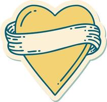 sticker of tattoo in traditional style of a heart and banner vector