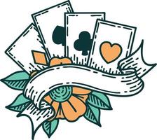 iconic tattoo style image of cards and banner vector