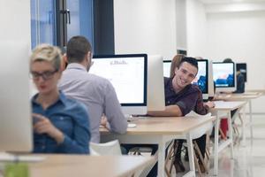 startup business, software developer working on desktop computer photo
