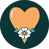 iconic tattoo style image of a heart and flower vector