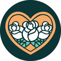 iconic tattoo style image of a heart and flowers vector