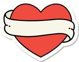 sticker of tattoo in traditional style of a heart and banner vector