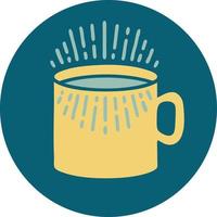 iconic tattoo style image of cup of coffee vector