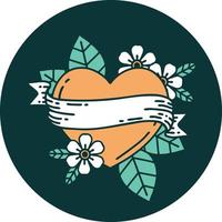 iconic tattoo style image of a heart and banner vector