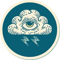 sticker of tattoo in traditional style of an all seeing eye cloud vector