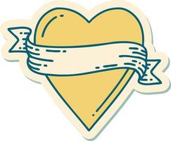 sticker of tattoo in traditional style of a heart and banner vector