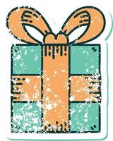 iconic distressed sticker tattoo style image of a present vector