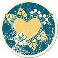 iconic distressed sticker tattoo style image of a botanical heart vector
