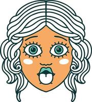 iconic tattoo style image of female face sticking out tongue vector